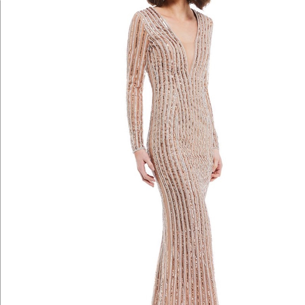 Terani Couture long sleeve beaded gown